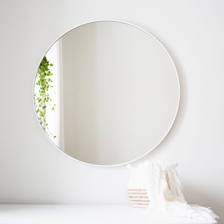 Lustro okrągłe MINIMAL - w białej, cienkiej ramie