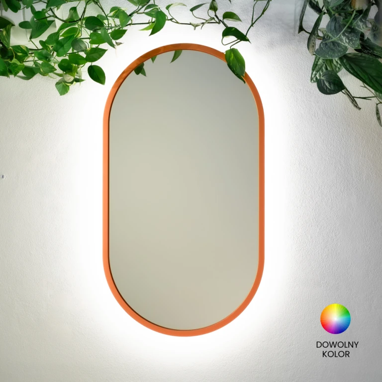 Lustro owalne CASSINI LED - w ramie, podświetlane, pionowe, dowolny kolor RAL