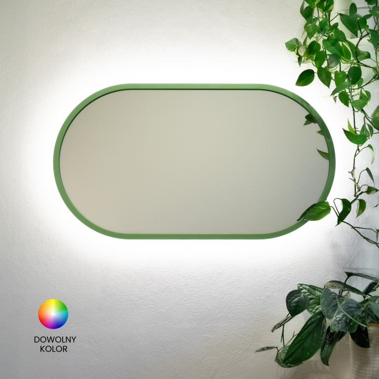 Lustro owalne CASSINI LED - w ramie, podświetlane, poziome, dowolny kolor RAL