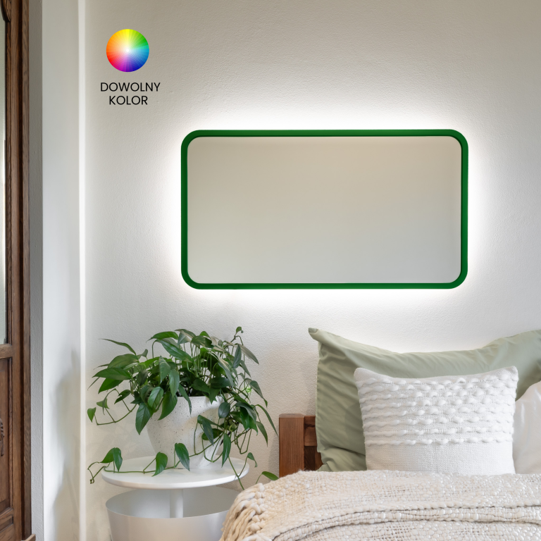 Lustro prostokątne ORTO LED - w ramie, podświetlane, poziome, dowolny RAL