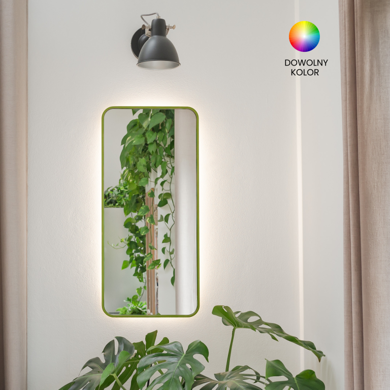 Lustro prostokątne ORTO MINIMAL LED - w cienkiej ramie, podświetlane, pionowe, dowolny RAL