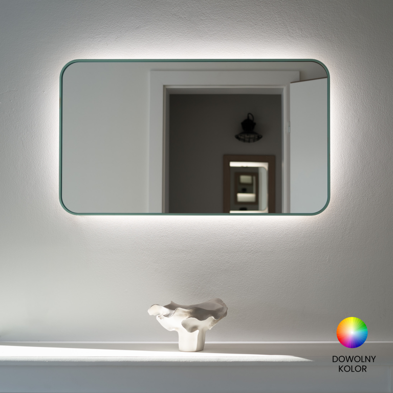 Lustro prostokątne ORTO MINIMAL LED - w cienkiej ramie, podświetlane, poziome, dowolny RAL