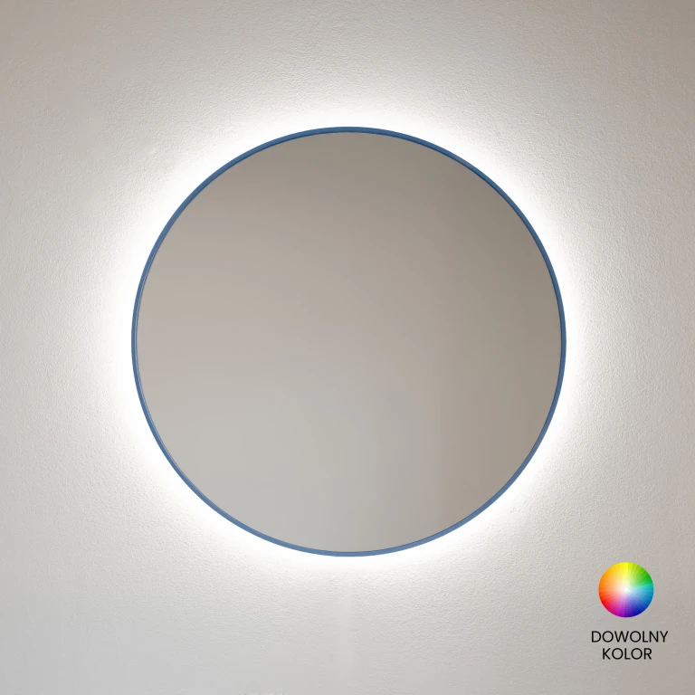 Lustro okrągłe MINIMAL LED - w  cienkiej ramie, podświetlane, dowolny RAL