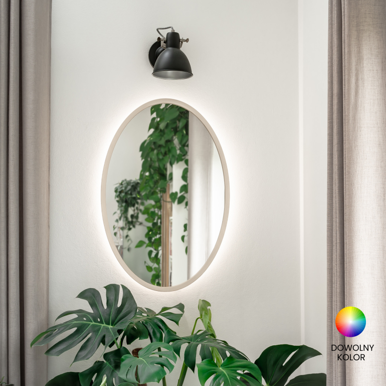 Lustro owalne OVO LED - w ramie, podświetlane, pionowe, dowolny RAL