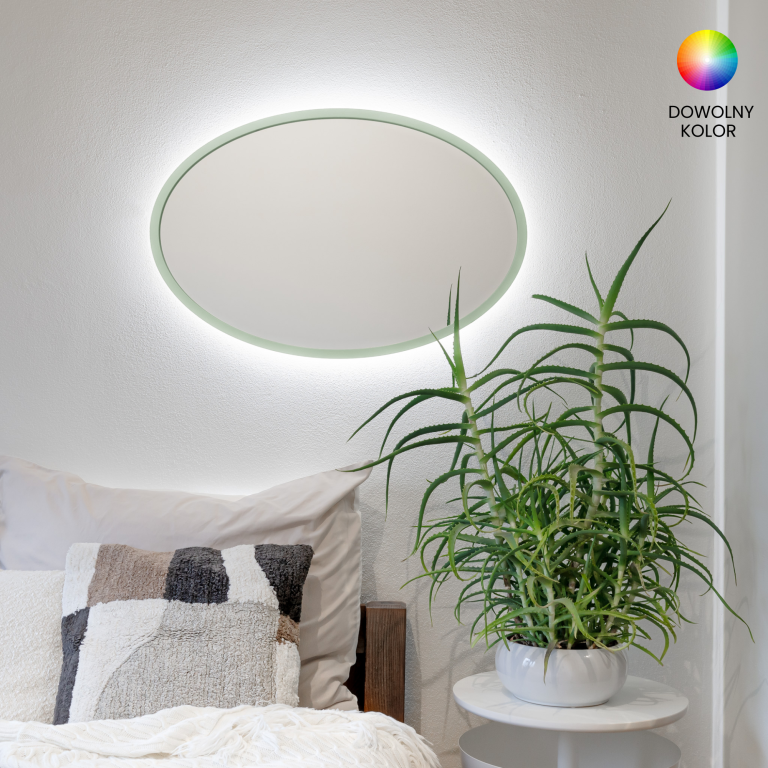 Lustro owalne OVO LED - w ramie, podświetlane, poziome, dowolny RAL