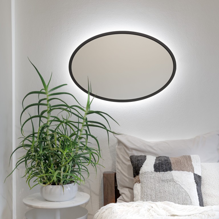 Lustro owalne OVO LED - w czarnej ramie, podświetlane, poziome