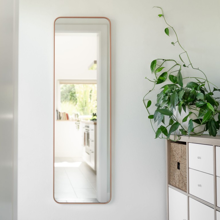 Lustro prostokątne ORTO MINIMAL LONG - w miedzianej, cienkiej ramie, na korytarz, pionowe