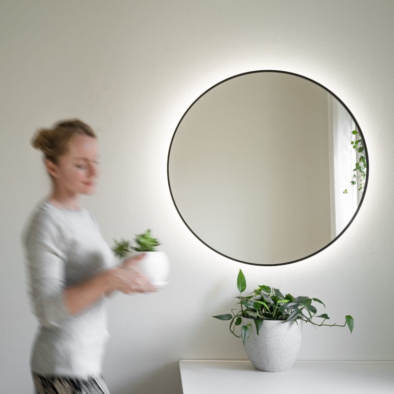 Lustro okrągłe MINIMAL LED 115 cm - w czarnej, cienkiej ramie, podświetlane - PROMOCJA
