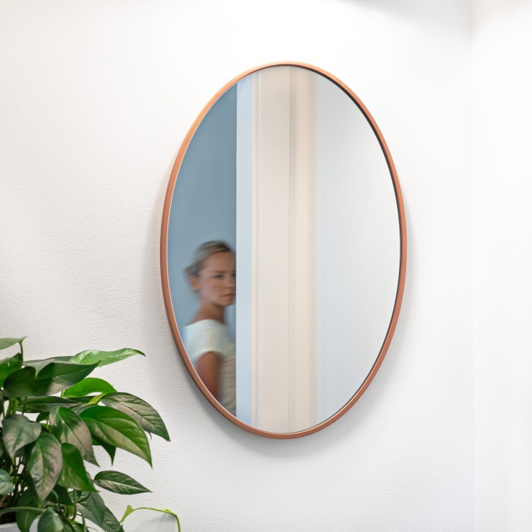 Lustro owalne OVO MINIMAL - w miedzianej, cienkiej ramie, pionowe