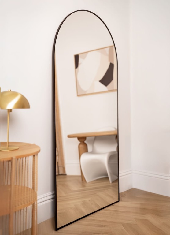 Lustro półowalne ARCUS MINIMAL XXL - w czarnej, cienkiej ramie