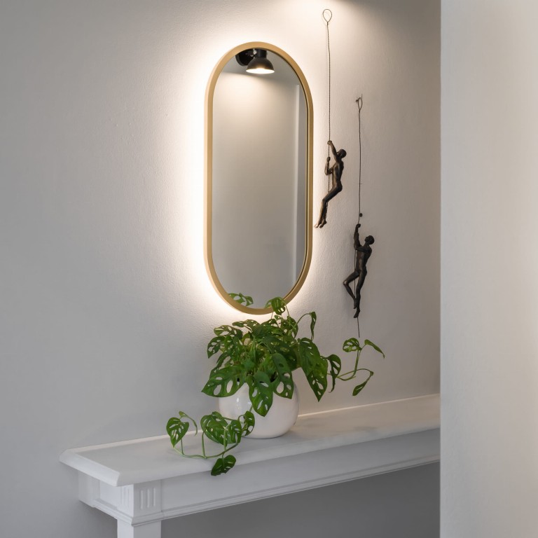 Lustro owalne CASSINI LED - w złotej ramie, podświetlane