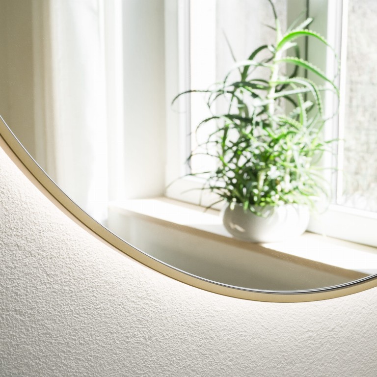 Lustro okrągłe MINIMAL LED - w złotej, cienkiej ramie, podświetlane
