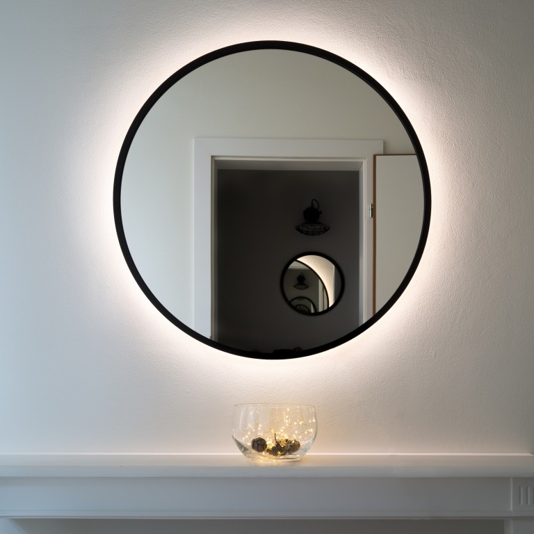Lustro okrągłe ORBITAL LED 115 cm - w czarnej ramie, podświetlane - PROMOCJA