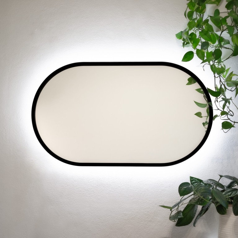 Lustro owalne CASSINI LED - w czarnej ramie, podświetlane, poziome