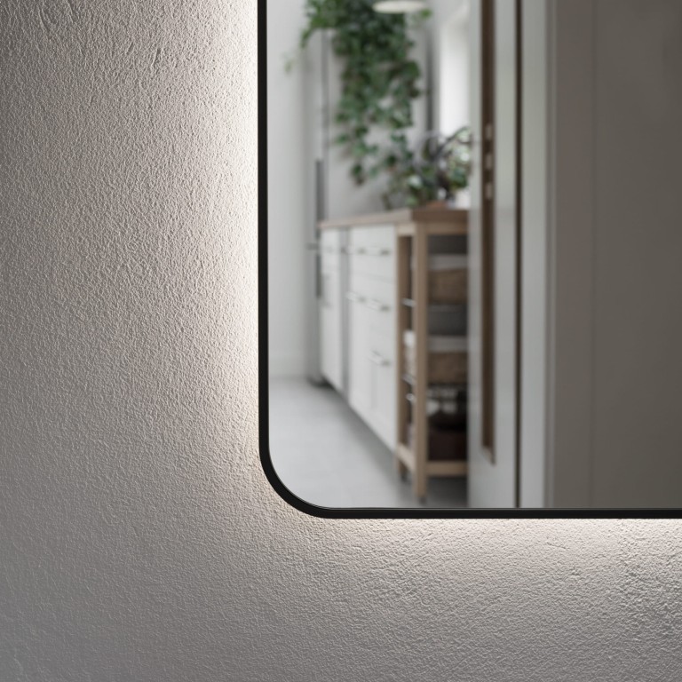 Lustro prostokątne ORTO MINIMAL LED - poziome, w czarnej, cienkiej ramie, podświetlane