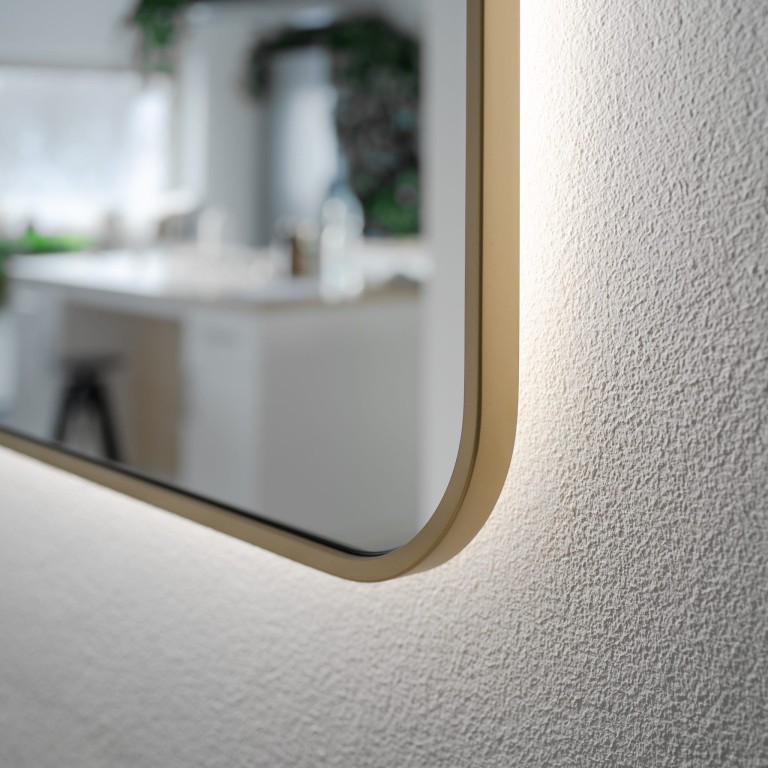 Lustro prostokątne ORTO MINIMAL LED - w złotej, cienkiej ramie, podświetlane, poziome