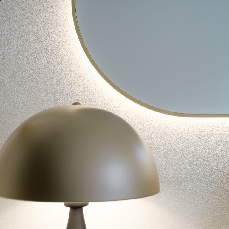 Lustro owalne CASSINI MINIMAL LED - w złotej, cienkiej ramie, podświetlane, poziome