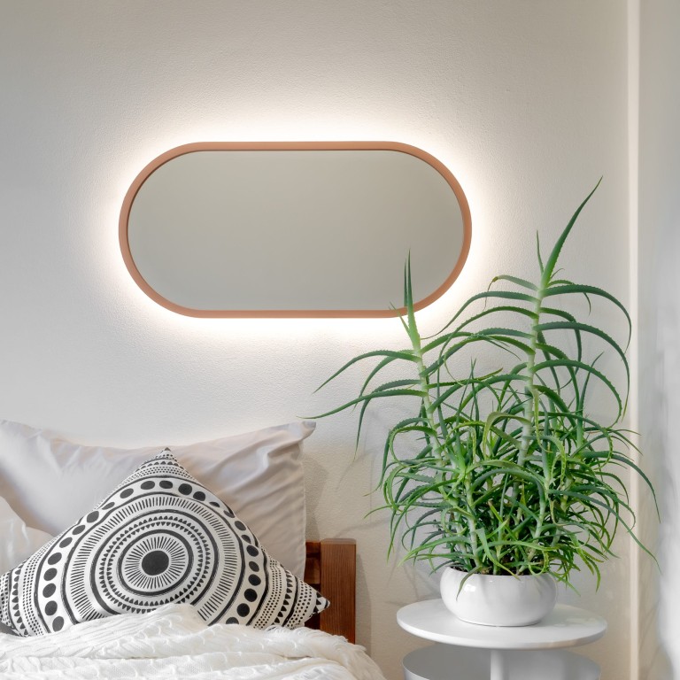 Lustro owalne CASSINI LED - w miedzianej ramie, podświetlane, poziome