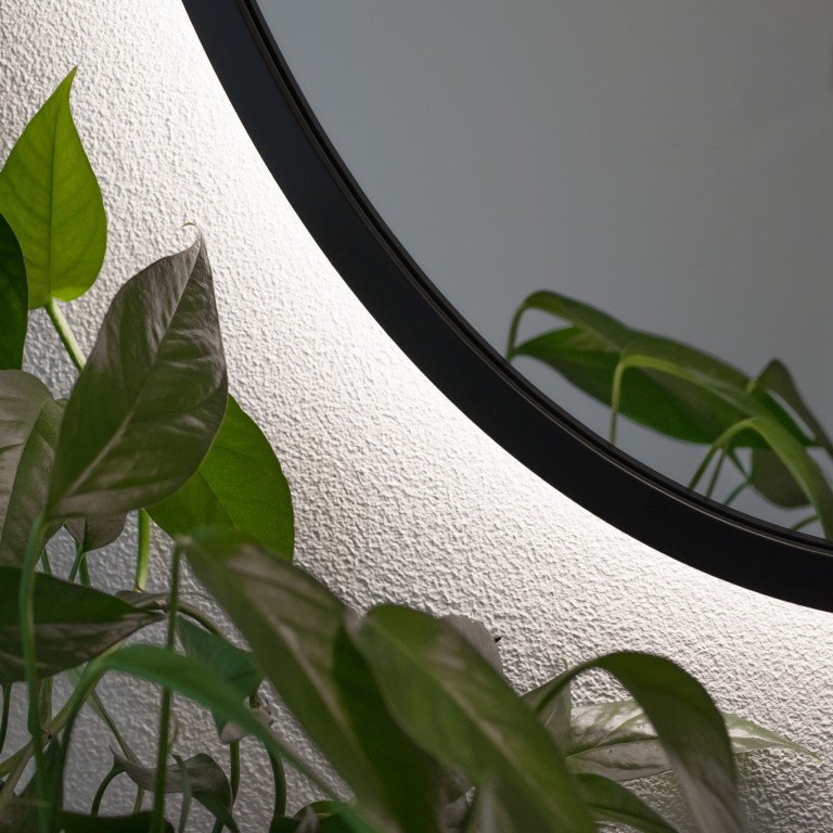 Lustro owalne OVO LED - w czarnej ramie, podświetlane, poziome